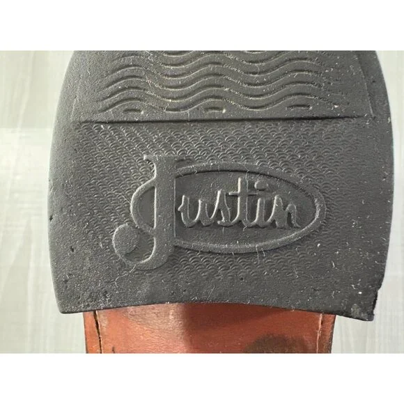 Justin 3133 Leather Roper Cowboy Boots 10.5 D color black USA - Picture 7 of 8